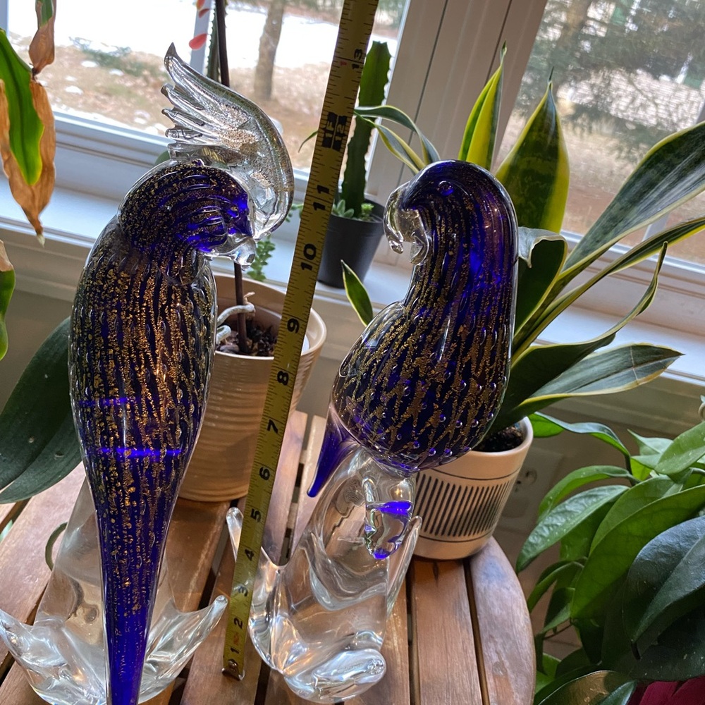 1950/60’s Pair of Murano Blue/Gold Birds Signed Sandro Frattin 450/500, 423/500